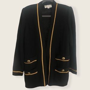 St. John Collection Marie Gray Vintage Knit Blazer Black Gold Anchor Buttons